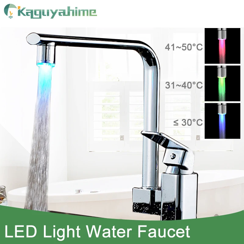 

Kaguyahime LED Light Water Faucet Tap Heads Temperature Sensor RGB Glow LED Shower Stream Bathroom Shower 3 Color Changing