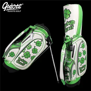 

Lucky Clover Golf Stand Bag PU Leather Golf Carry Bag With Rainhood Embroidery Design 8-way 9" Size For Men Women