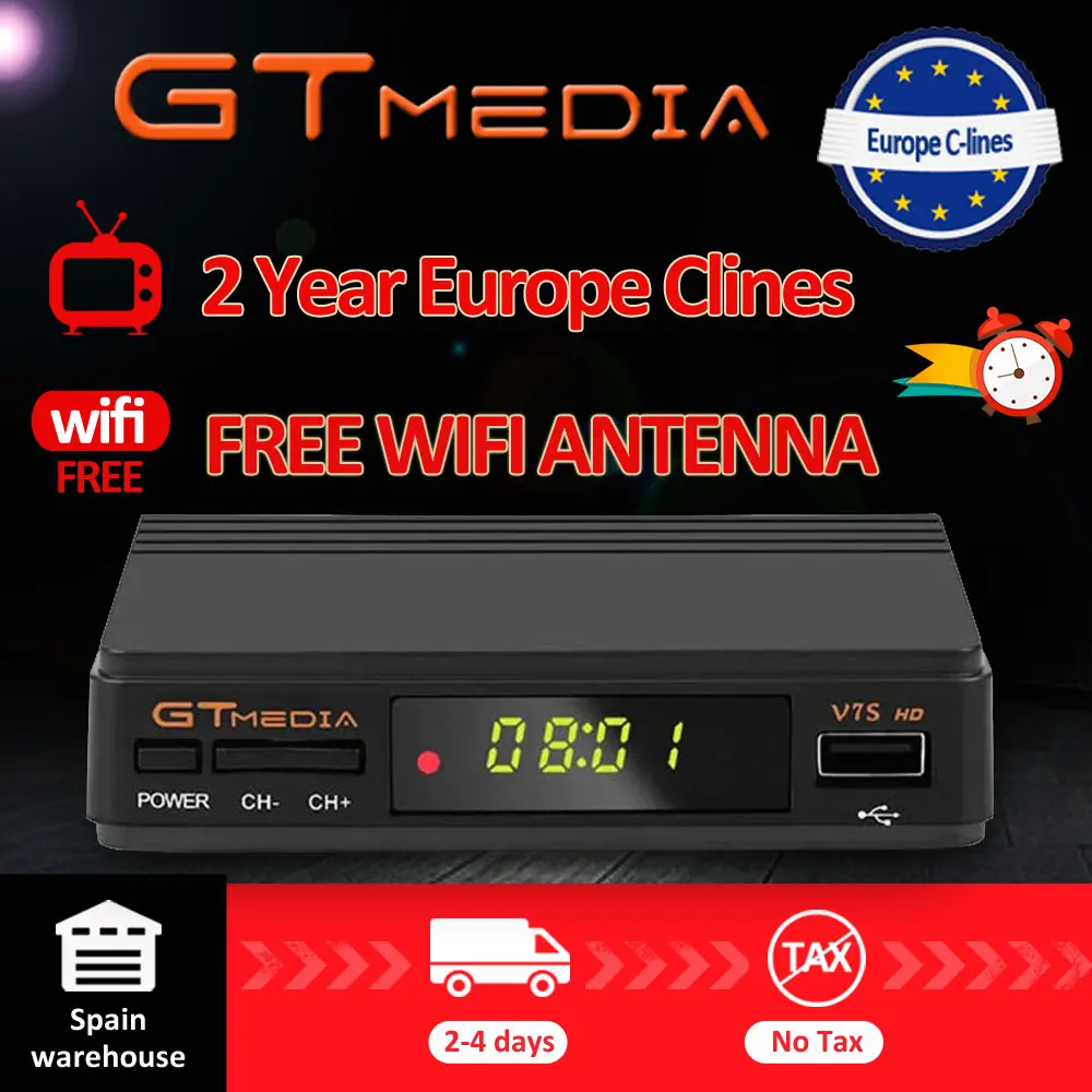 FTA DVB-S2 Gtmedia V7S HD спутниковый ТВ приемник 1080 P бесплатно USB wifi поддерживает YouTube 2 года Cccam cline бесплатно с Freesat v7