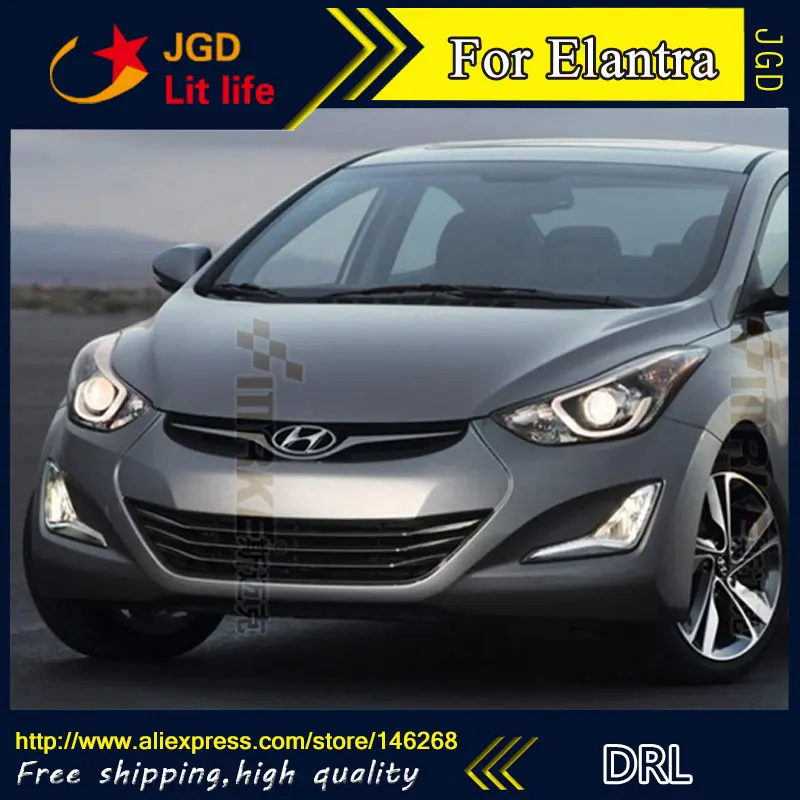 Free shipping 12V 6000k LED DRL Daytime running light for Hyundai Elantra 2014 fog lamp frame Fog