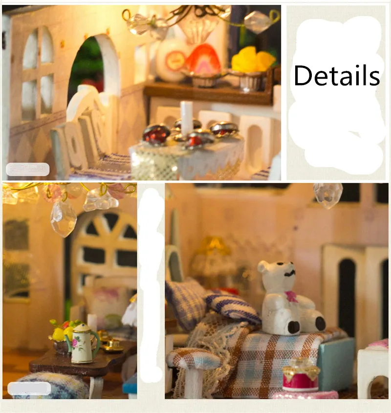 iiE CREATE 2018 New DIY 3D Toys Wooden Miniature With LED+Furniture+Cover Doll house room Toys for children Lover Gift (7)