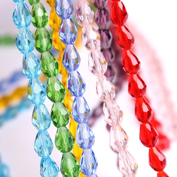 

60PCS/LOT 8*12MM Droplet Glass Faceted Crystal Drop Loose Beads For DIY Making Costume Jewelry Wholesale