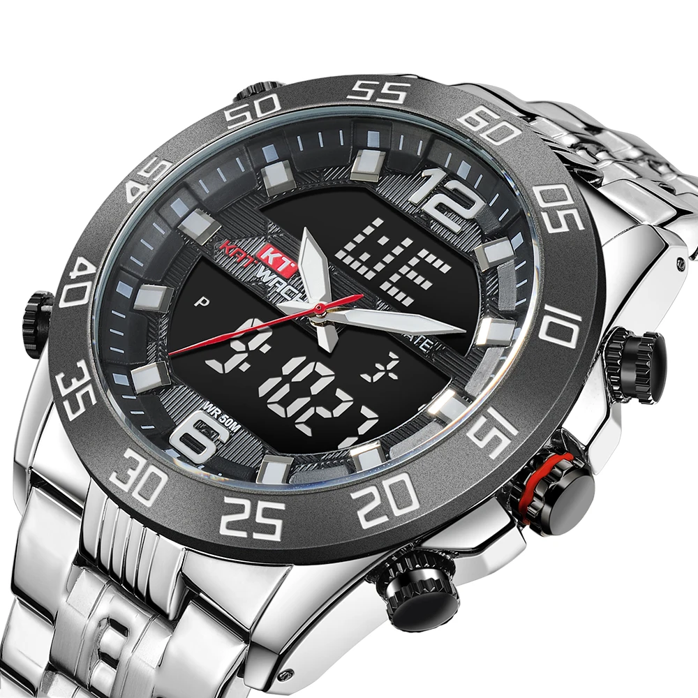 

KAT-WACH Men's Watch Chronograph Stainless Steel Digital Watches Men Waterproof Luxury Brand Casual Business Quartz Wristwatch