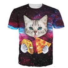 Cloudstyle 21 Patterns S 3XL 3D Men s T Shirt Short Sleeve Cat Eating Pizza in