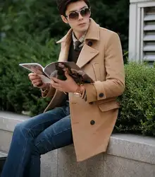 Бесплатная доставка! Горячая продажа длинное пальто Мужская корейская мода Досуг двубортный мужской пиджак Flax/S-3XL