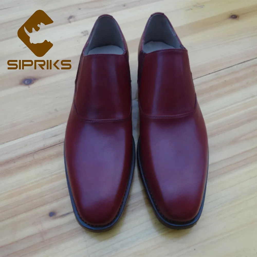 Sipriks Mens Slip On Dress Shoes Wine Red Goodyear Welted Luxury Brand Mens Shoes Leather Loafers 2018 Sewing Sole Formal Flats