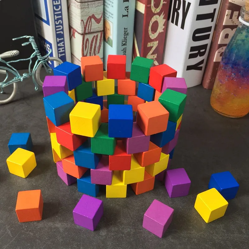 

100pcs Wooden Color Log Color Square Block Size 2*2*2cm Montessori educational toy Math School Calculation toys for Children