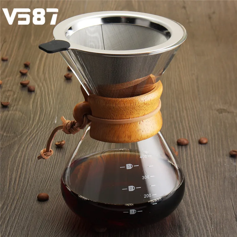 Heat Cold Resistant Glass Coffee Pot with Filter DIY Coffee Maker Cups