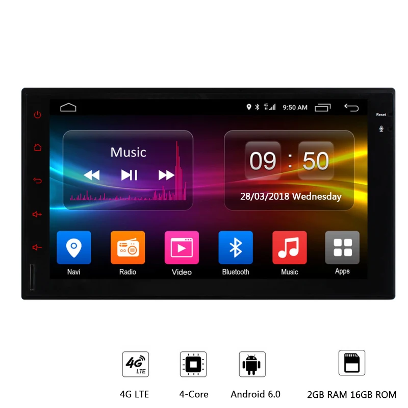 Discount 2 DIN Universal Car Radio player New 4 Core Android 6.0 Car Multimedia Player 2G RAM 16GB ROM Support 4G LTE SIM Car GPS Wifi 1
