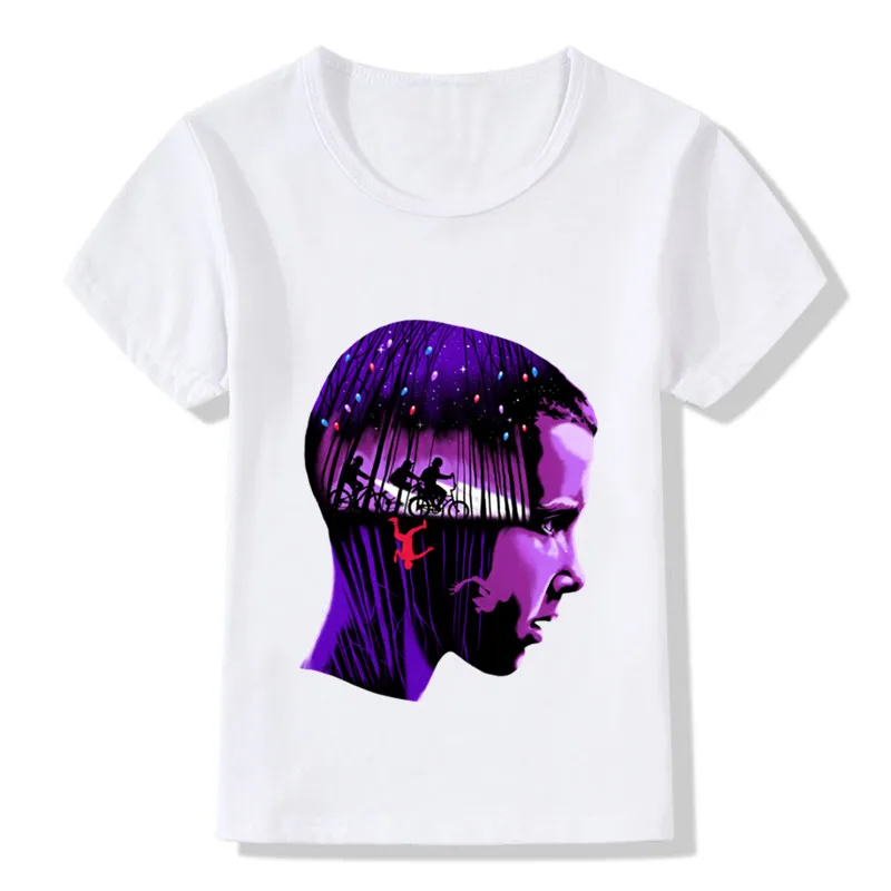 Летние топы для мальчиков и девочек; футболка; модная детская футболка с рисунком «необычные вещи» и «Eleven Head»; крутая детская одежда;-5063 - Цвет: whiteC