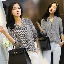 Spring 2017 Striped Shirt Blouses Chiffon Women Clothing Long Sleeve Europe America Fashion Blusas