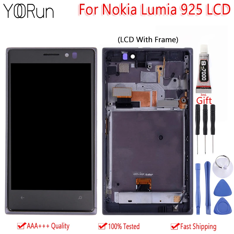 

4.5 Inch AMOLED For Nokia Lumia 925 LCD Display Touch Screen Digitizer Assembly Replacement With AAA OEM Frame Gift Tools+B7000