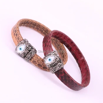 

5Pcs Fashion PU leather bangle bracelet Pave zircon eyes shape shell snakeskin soft bangle gems jewelry bracelets
