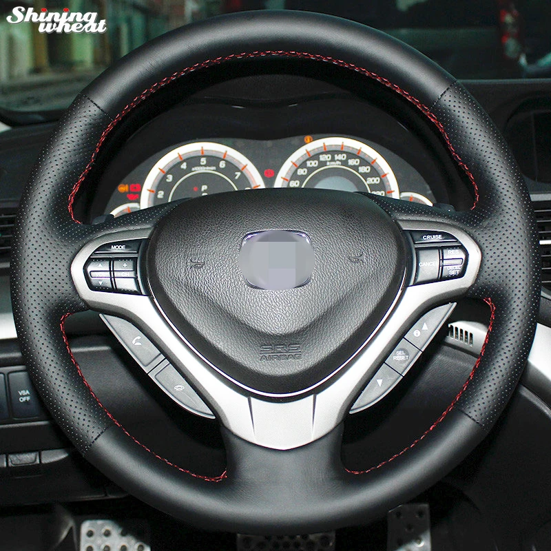 Shining wheat Hand-stitched Black Leather Steering Wheel Cover for Honda Spirior OId Accord Shining wheat Hand-stitched Black Leather Steering Wheel Cover for Honda Spirior OId Accord