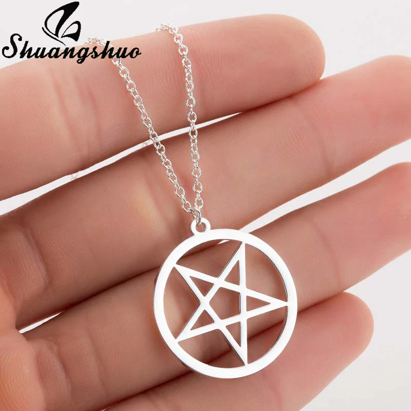 

Shuangshuo Star Necklaces For Women Silver Chain Necklaces Chokers Stainless Steel Pendant Circle Collier Femme Jewelry Gift
