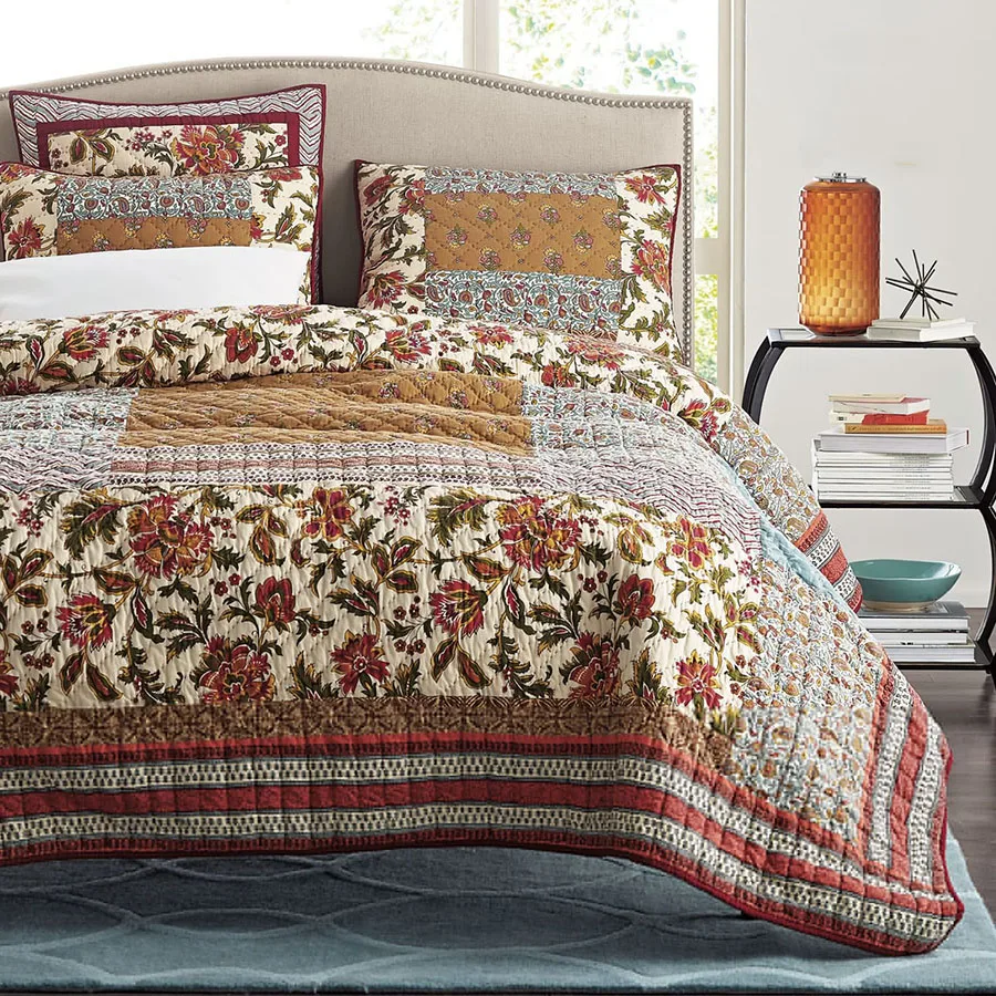 American Handmade Patchwork Quilt Set 3PCS Quilted bedding Cotton Quilts Cover Bedspread Bed Covers King Size Coverlet Blanket