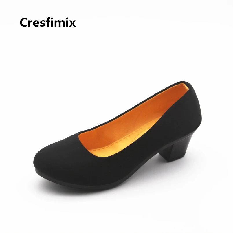 Cresfimix/женские модные черные туфли на высоком каблуке без застежки милые удобные