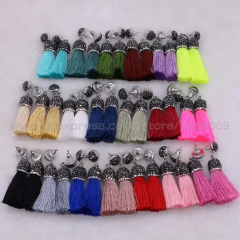 

12 Pairs Multi color thread Tassel dangle earrings Mini tassel earring Handcrafted fashion jewelry finding for women 1728