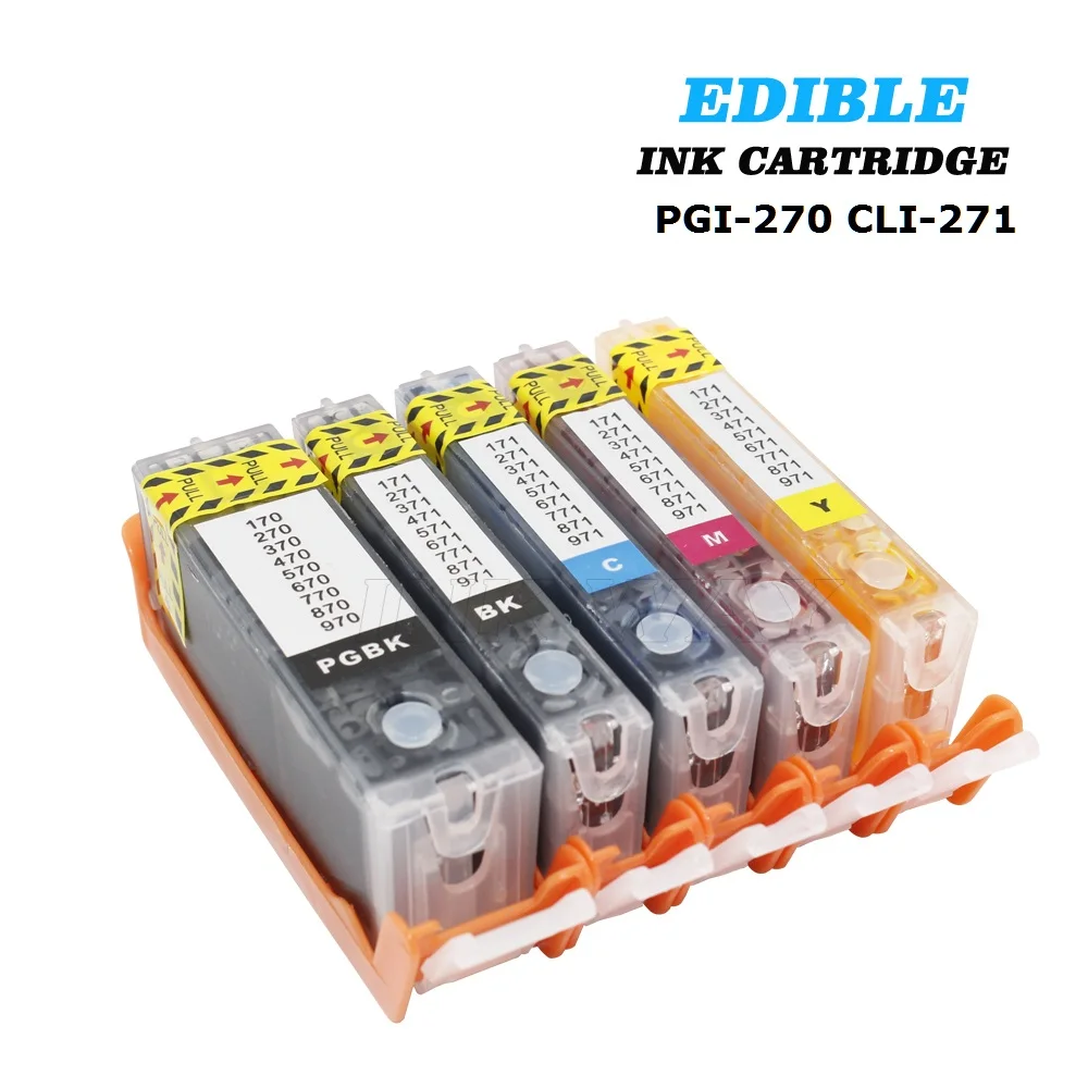 XIMO 5 PACK EDIBLE INK CARTRIDGES WITH ONE TIME CHIPS PGI 270 CLI 271
