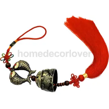 

Brass Fish Wind Chime Hanging Bell Charm Chinese Knot Feng Shui Ornament