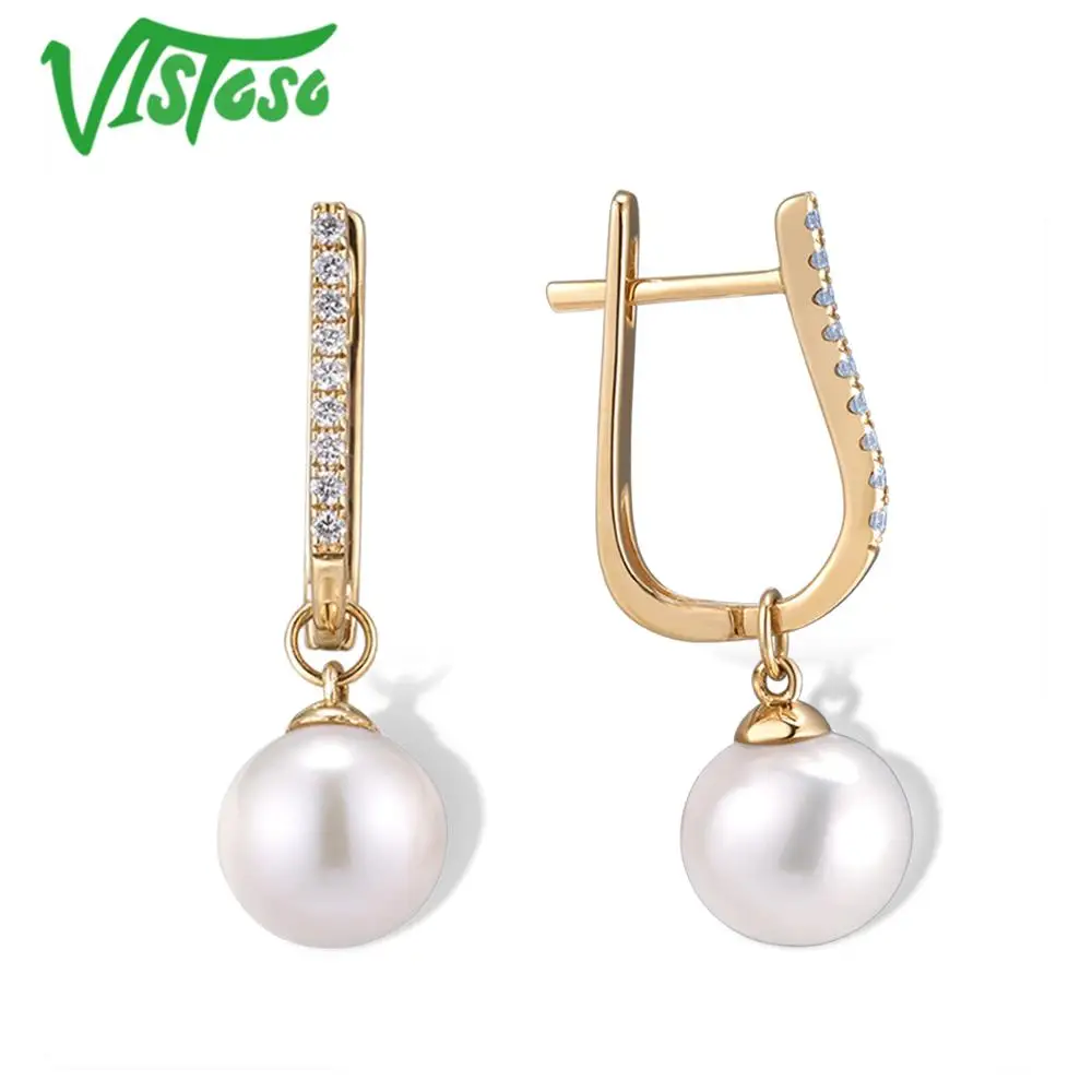 Серьги VISTOSO Pure 14K 585 желтый/белый/розовое золото для женщин, сверкающие бриллианты, Пресноводный Жемчуг, уникальные трендовые ювелирные изделия