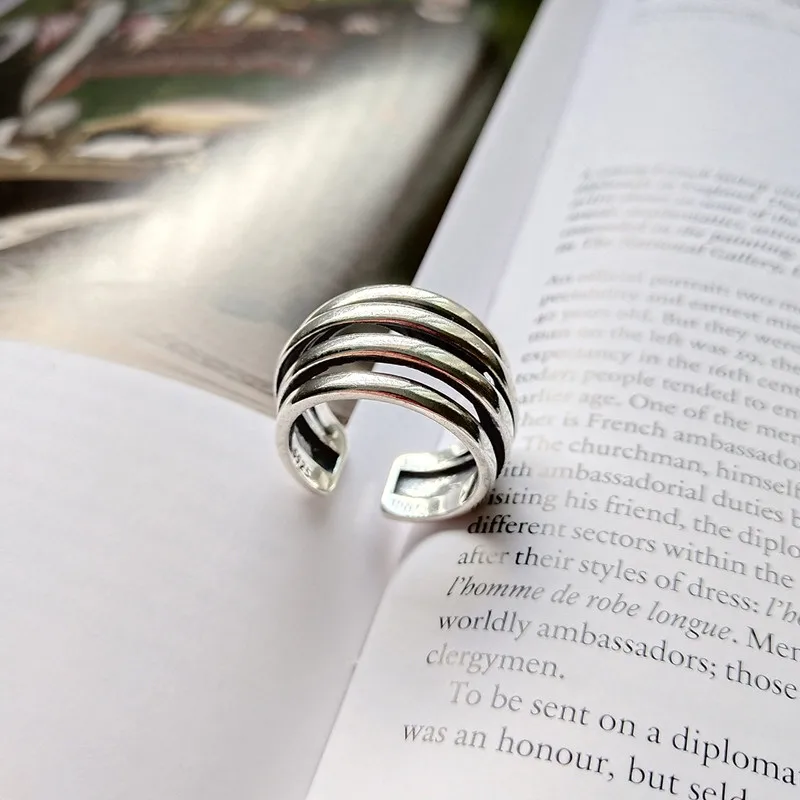 CosFecit Real Sterling Silver 925 Ring Women Multi Layers Silver Rings Woman Black Vintage Big Rings for Women Vintage Party   (5)