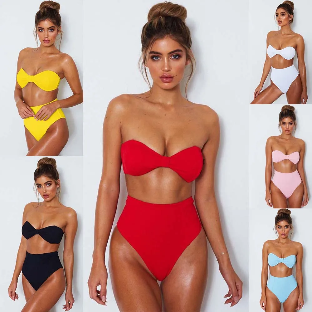 

2018 New Wrap Bowknot High Waist Bikini Set Swimsuit Bathing Suit
