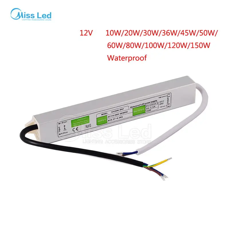 Оптовая продажа DC12V 10 Вт/20 Вт/30 Вт/36 Вт/45 Вт/50 Вт/ 60 Вт/80 Вт/100 Вт/120 Вт