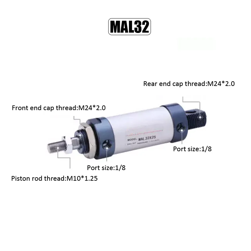 MAL 32mm x 25mm Single Rod Double Action Stainless Steel Pneumatic Air Cylinder