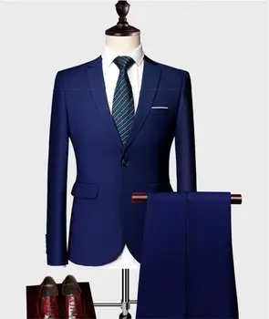 

2019 Mens Slim Fit 3 Pieces Suits Blazer Jacket 10 Colors Two Buttons Wedding Suit Sky Blue Yellow terno masculino costume homme