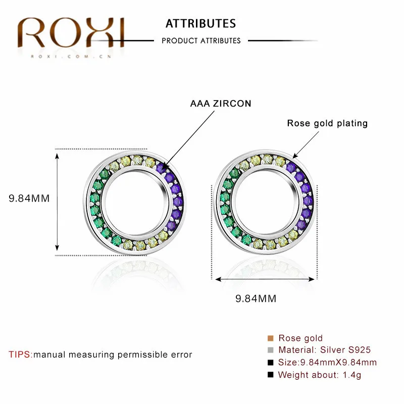 ROXI гипоаллергенно круглые серьги-гвоздики для женщин Настоящее серебро 925 пробы ювелирные изделия Перфорированный Круглый Кристалл серьги Корея подарки