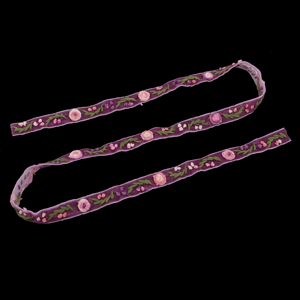 1 Yard Elegant Flower Embroidered Velvet Ribbon Lace Trim Purple for Sewing Decoration DIY Craft Handmade Accessories 15mm Wide