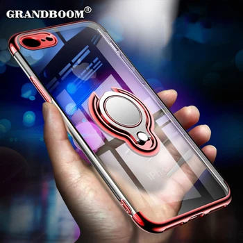 

100pcs Finger Ring Stand Magnet Transparent Plating Soft TPU Case For iPhone XS Max XR X 8 7 6 6S Plus Bracket Car Holder Cover