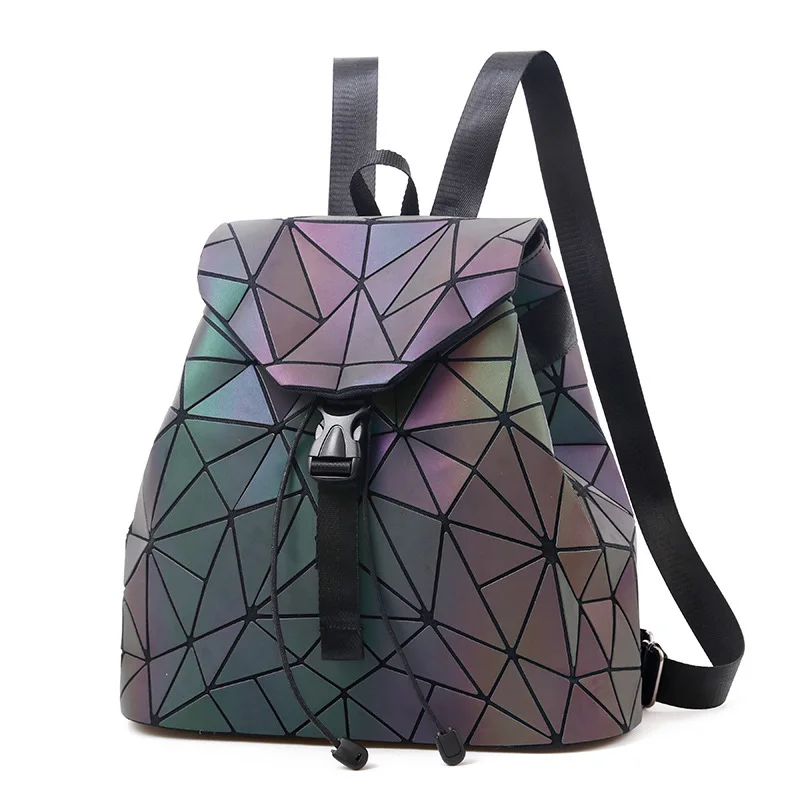 

Women Backpack Luminous Geometric Plaid Sequin Female Backpacks For Teenage Girls Bagpack Drawstring Bag Holographic Backpack