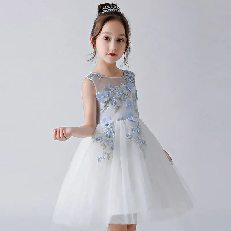 Darlingoddess/роскошные белые фатиновые Платья с цветочным узором для девочек; коллекция года; бальное платье с бисером; детское платье для выпускного вечера; платья для первого причастия - Цвет: Белый