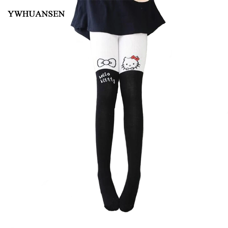 

YWHUANSEN Autumn Winter Stockings with A Cat Cotton Cartoon Faux Half Knees Tights Girls Knitted Children's Tights Pantyhose