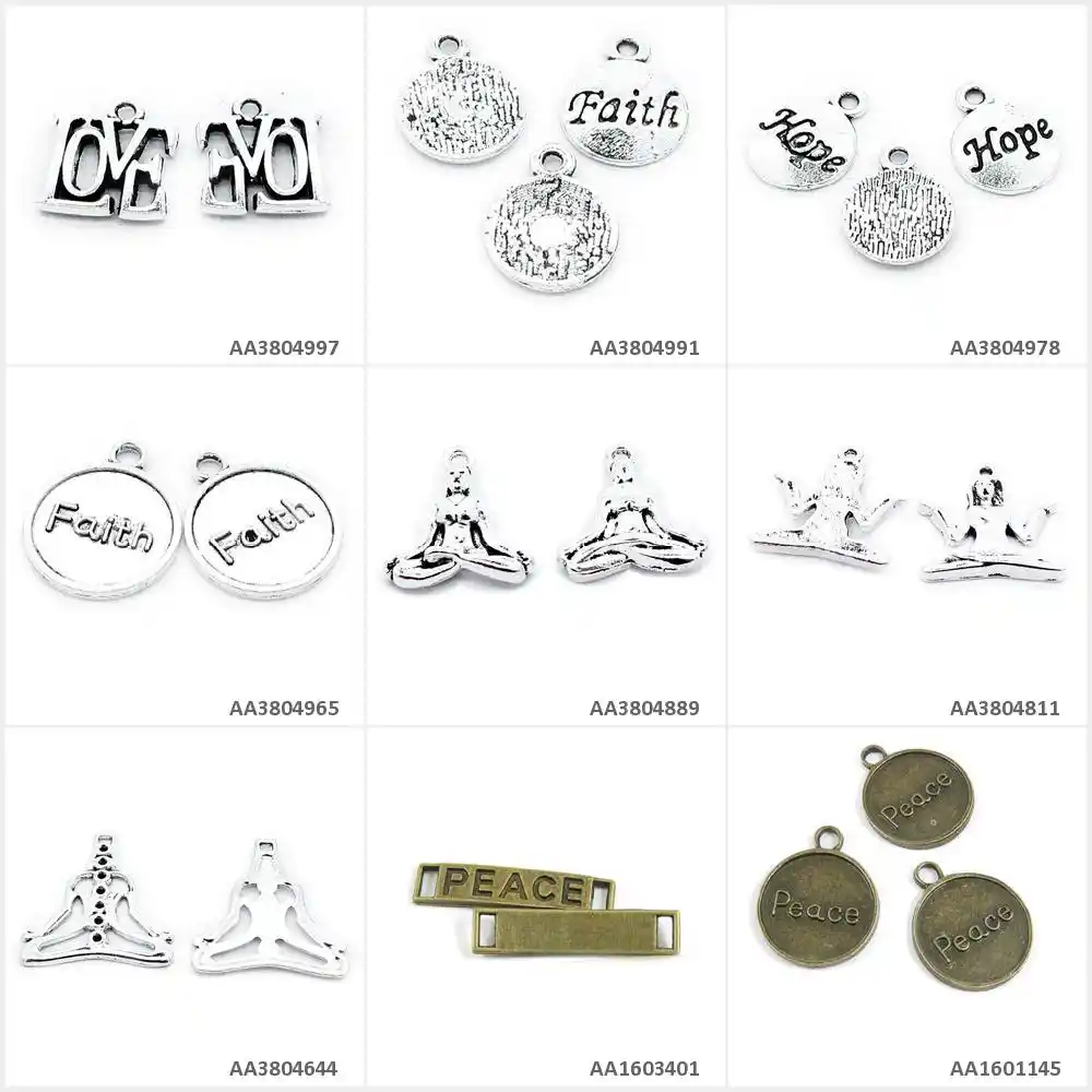 Bronze antigo Banhado A Prata Encantos Jewelry Making Peace Signs Conector Tag Yoga Amor da Esperança da Fé Artesanato Artesanato Beading