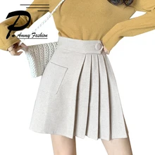 Корейская версия Уайлд Высокая талия старение длинные женские плиссированные юбки сексуальные хлопковые однотонные имперские мини-юбки
