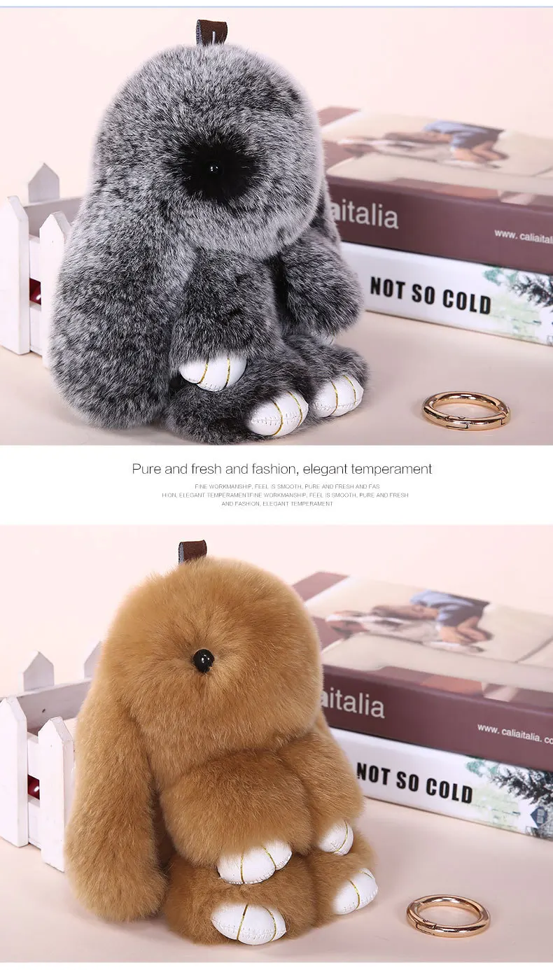 Winter Women's Cute Fluffy Furry Rabbit Fur Pom pom For Doll and Key Chain Ring Rex Poms For Bags and Pendants Accessories