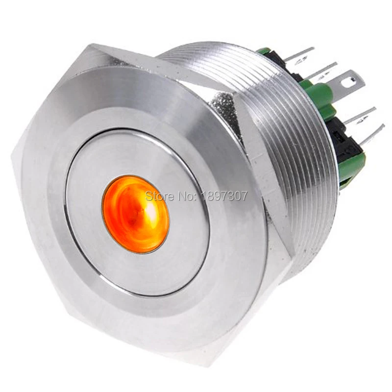 

25mm Orange Waterproof Mini Push Button Switch /25mm Resettable Type Flat Head Dot Illuminated LED Metal-Enclosed Switchgear