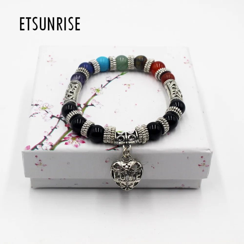 

Rainbow seven chakra gem stone Bracelet yoga energy heart Bracelet