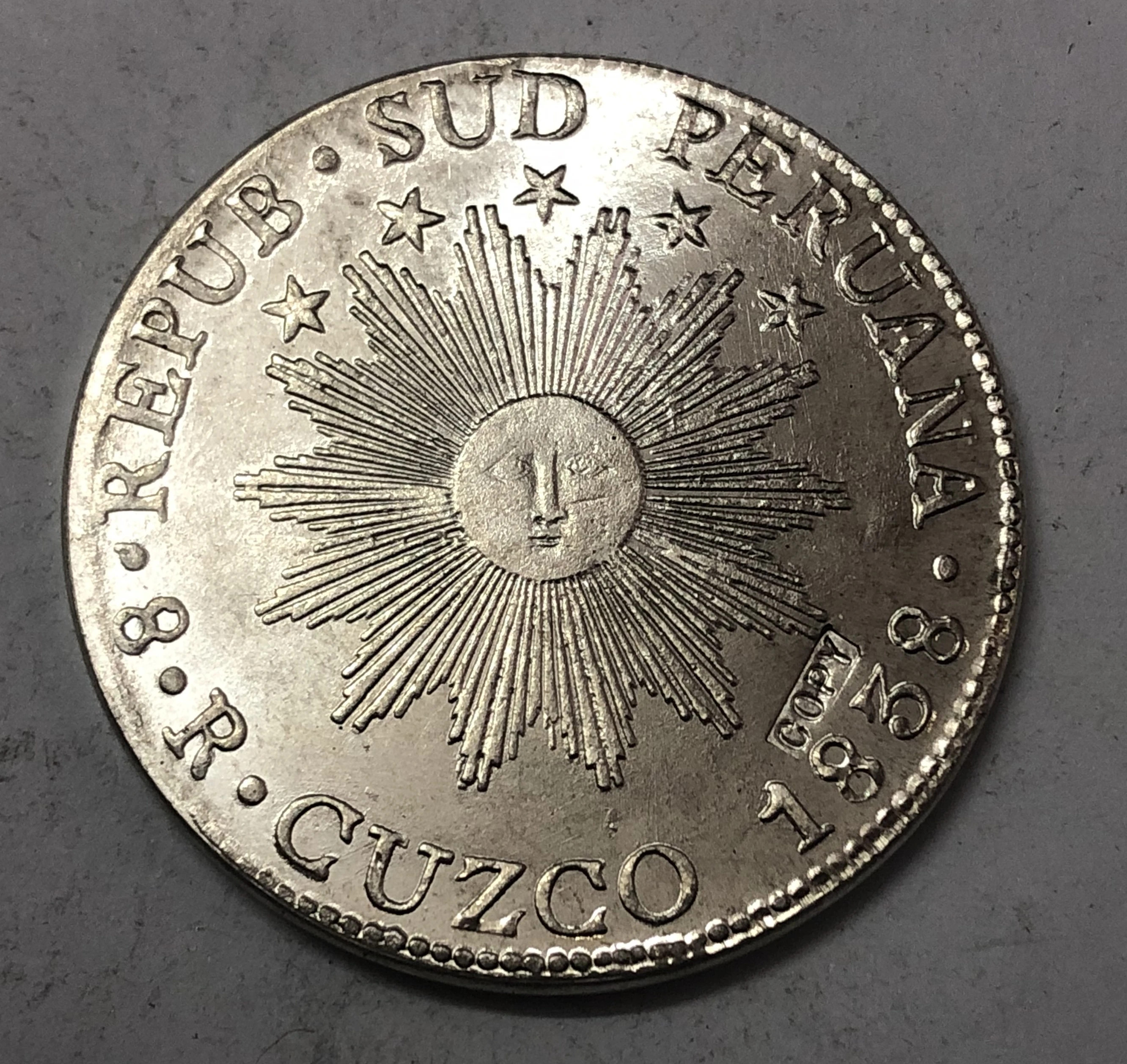 

1838 Peru 8 Reales South Peru COPY silver plated coin
