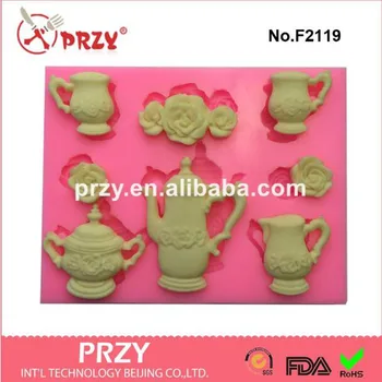 

food grade mold Tea Set & Roses teapot Silicone Mould cake decorating tools high quality silicone molulds