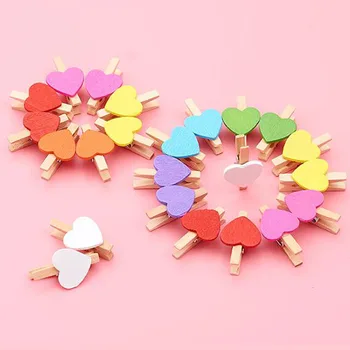 

100 Pcs Colored Mini Love Heart Wooden Clothespin Office Supplies Craft memo Clips DIY Clothes Paper Peg Clothespin Photo Clips