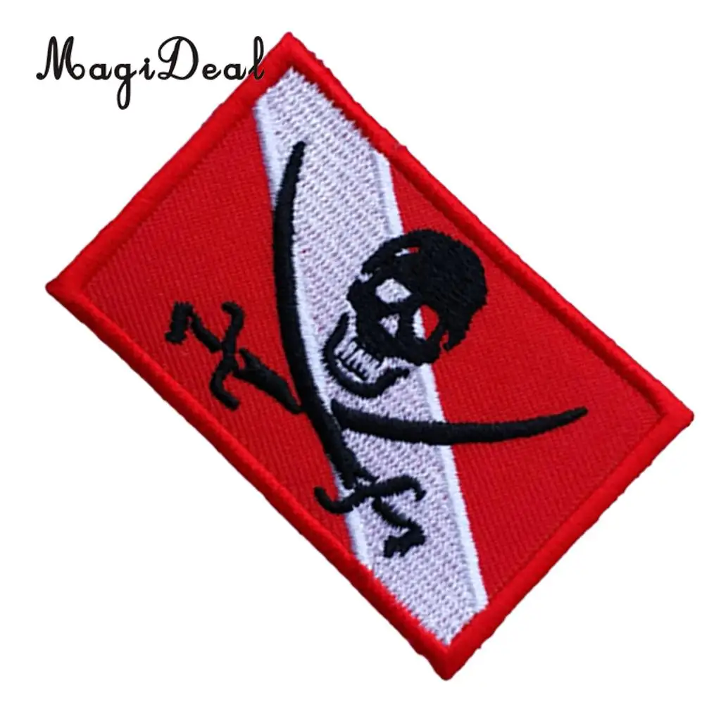 MagiDeal Diver Down Flag Patch Backpack Badge Embroidered Iron On Scuba Diving Skull Pirate Emblem Souvenir