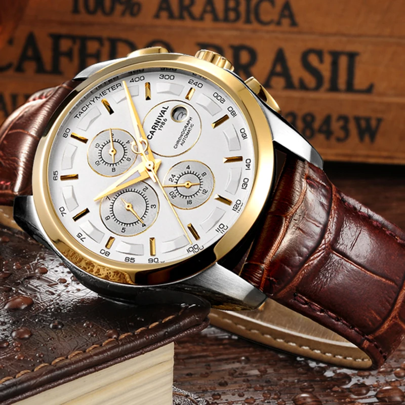 Cena Top luksusowe męskie automatyczne mechaniczne zegarki mężczyźni karnawał skórzany pasek zegarka mężczyzna mody dorywczo biznes zegar reloj hombre
