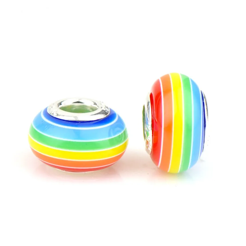 

9*14mm Mix Stripe Big Hole Beads Fashion Lampwork Round Beads For DIY Bracelet Jewelry Spacer Bead Jewelry Findings 30pcs DK-08