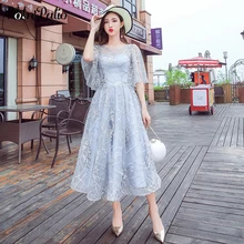 Летнее пляжное вечернее платье размера плюс элегантное серое кружевное полуофициальное платье