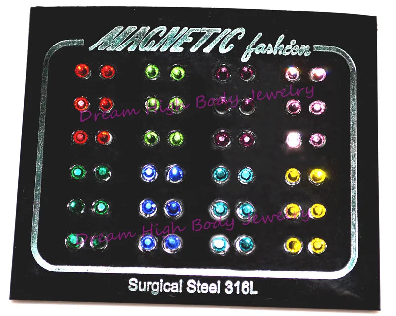 

Crystal CZ Gem Earring stud ear nail ring 3mm 316l stainless steel Magnetic megnet property Mixed Color Free Shipping