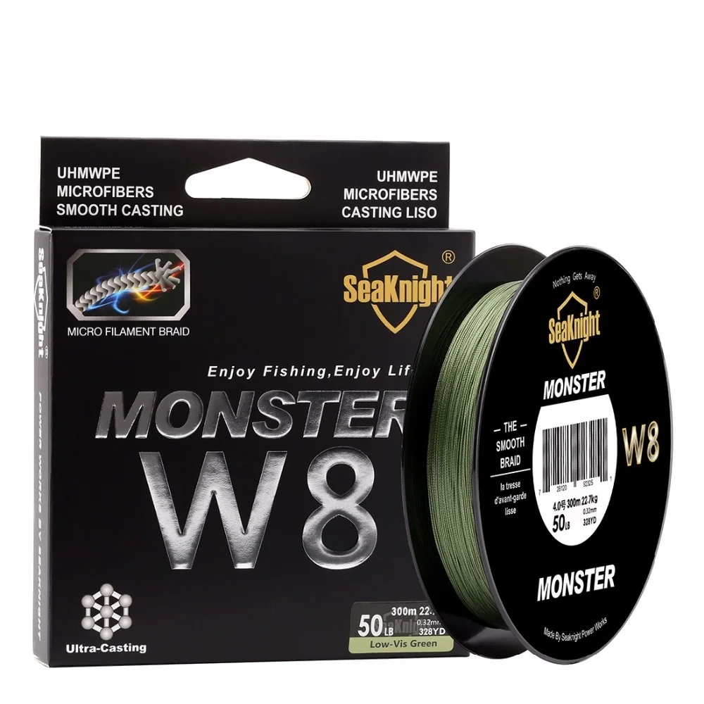 جديد سوبر monster w8 سوبر قوية 300 متر 8 السواحل 8weaves pe مضفر حبل المتعددة الشعيرات خط الصيد 20lb 30lb 40lb 50lb 80lb 100l
